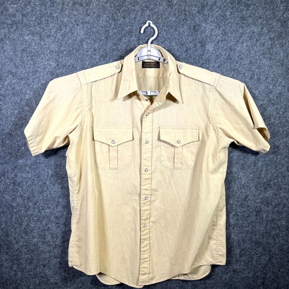 Eddie Bauer Mens XL Beige Short Sleeve Button Up Workwear Shirt Regular Fit
